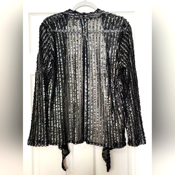 Chico's Metallic Silver & Black Cardigan/Wrap.  Size 2 - Picture 2 of 6